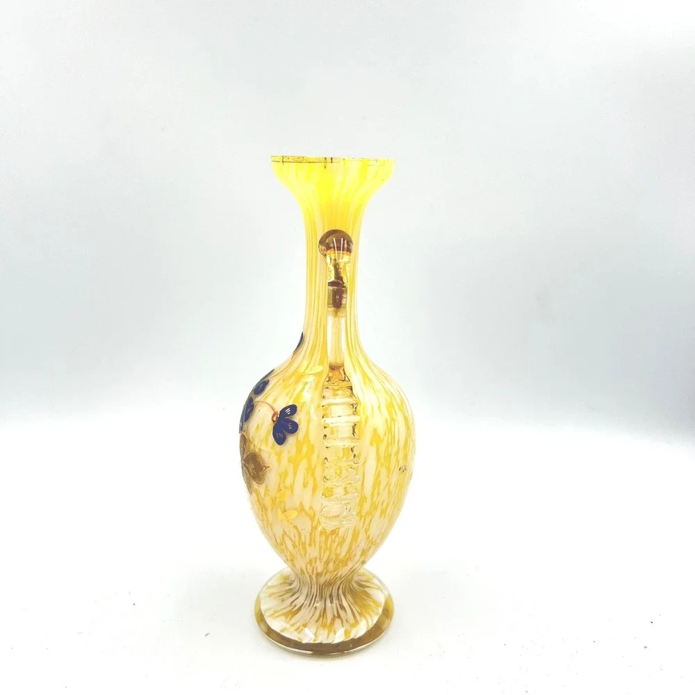 Antique Czech Welz Ruckl Tomschick Spatter Glass Vase w/ Enamel‎ & Rigaree